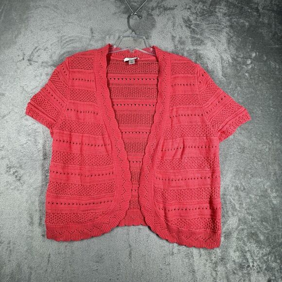CJ Banks Sweater Womens 2X Pink Cardigan Open Front Crochet Preppy Boho Bohemian - Picture 2 of 9